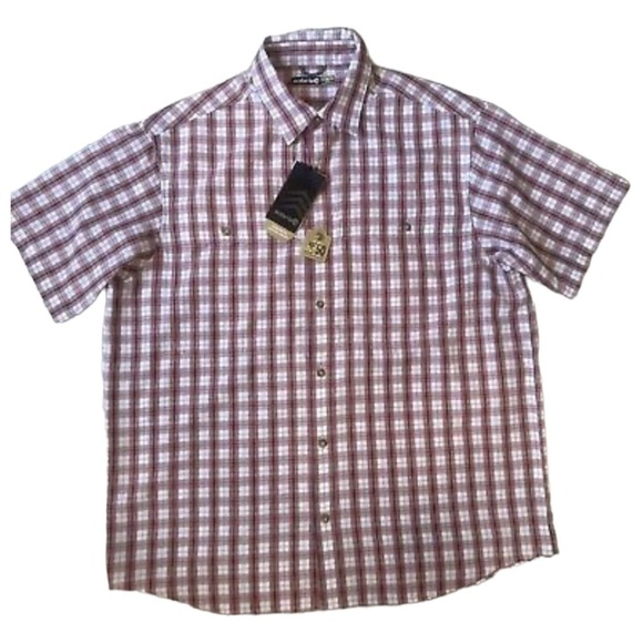 Solaris UPF Red Plaid Venting Short Sleeve Moisture Wicking Mens Shirt NEW - Picture 1 of 16